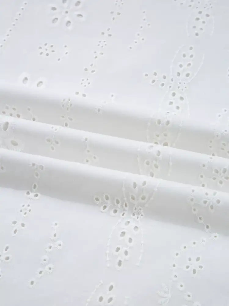 Eyelet Embroidered Smocked Cuff Sheer Blouse