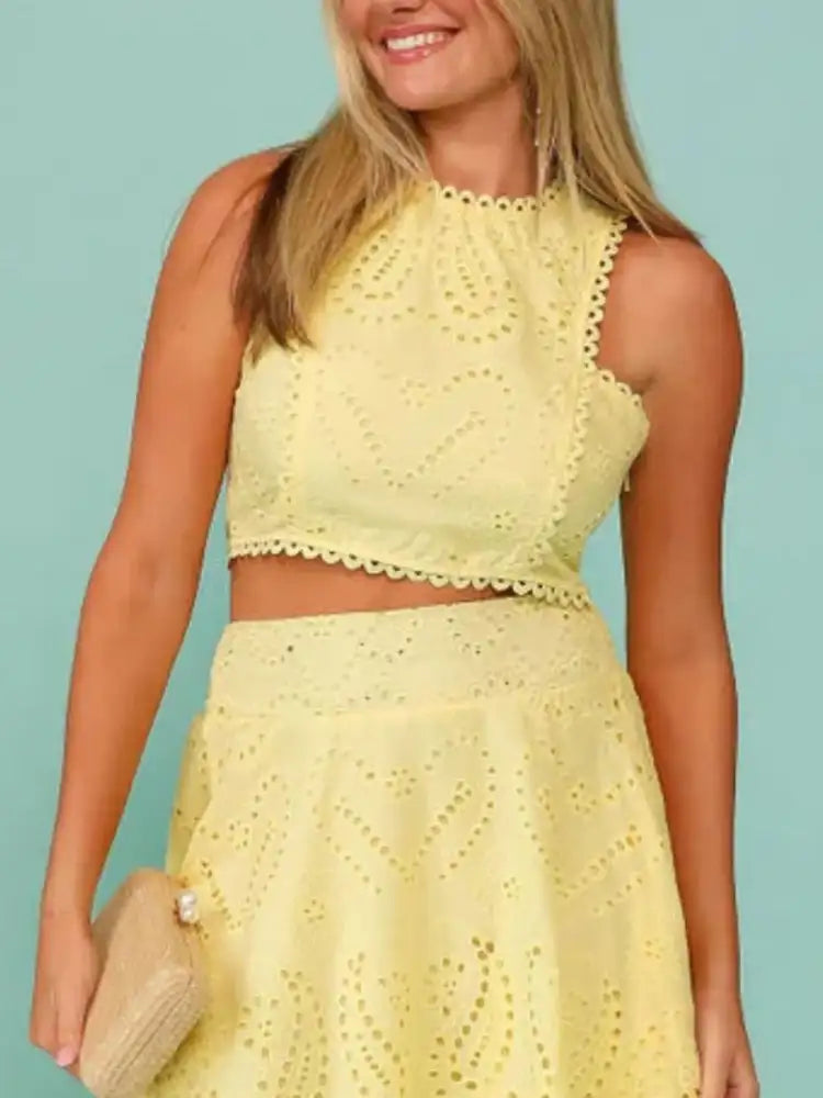 Eyelet Lace Top and Maxi Skirt Set