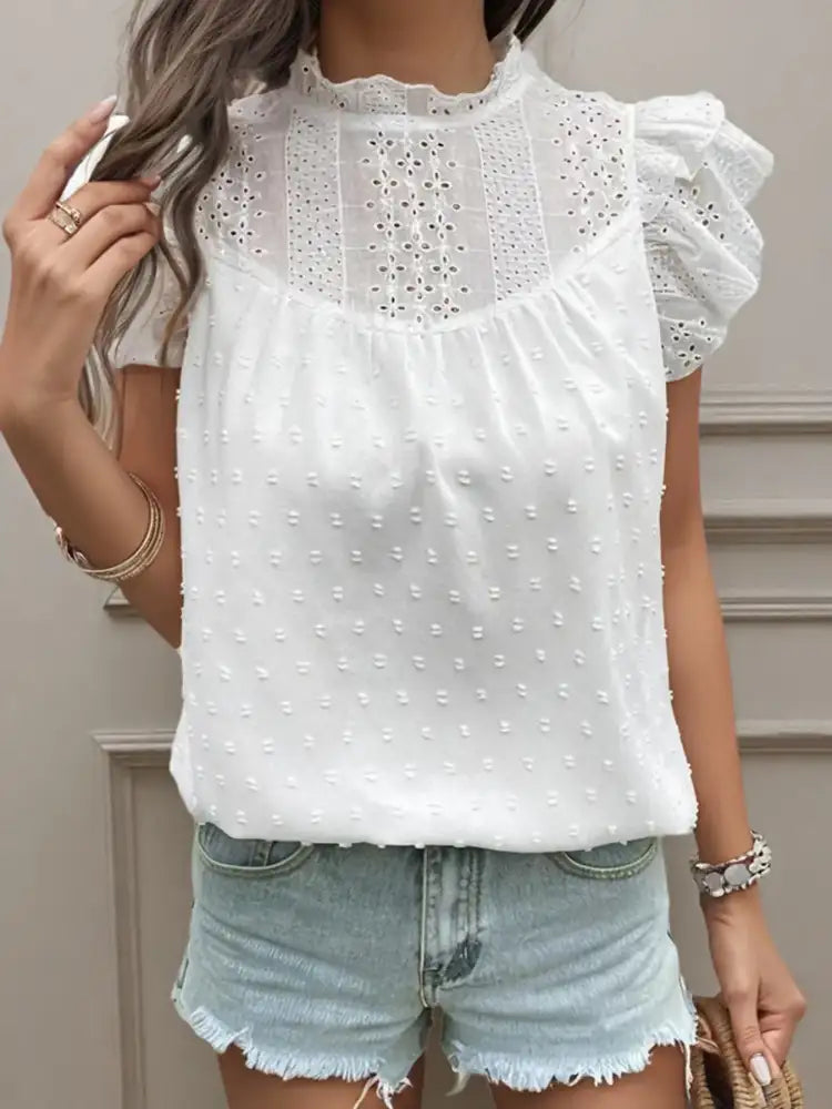 Eyelet Swiss Dot Cap Sleeve Blouse