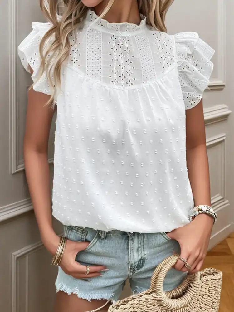 Eyelet Swiss Dot Cap Sleeve Blouse