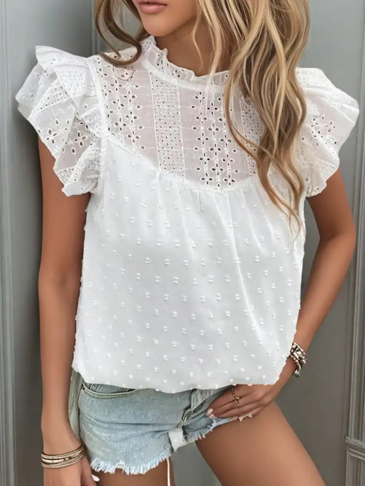 Eyelet Swiss Dot Cap Sleeve Blouse