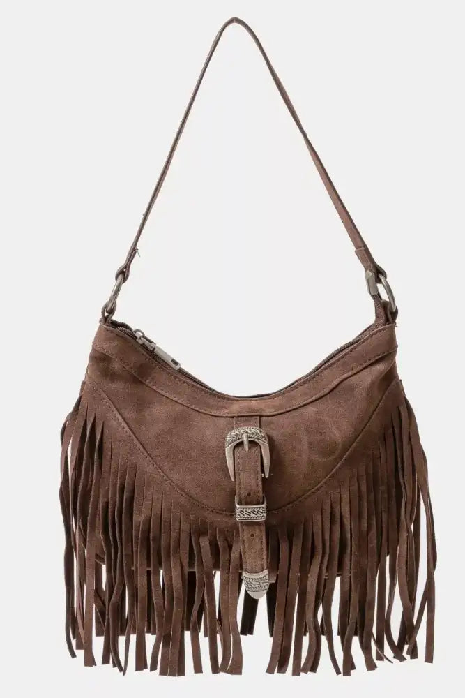 Fame Faux Suede Cascade Fringe Shoulder Bag