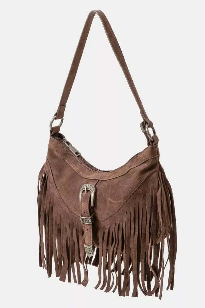 Fame Faux Suede Cascade Fringe Shoulder Bag