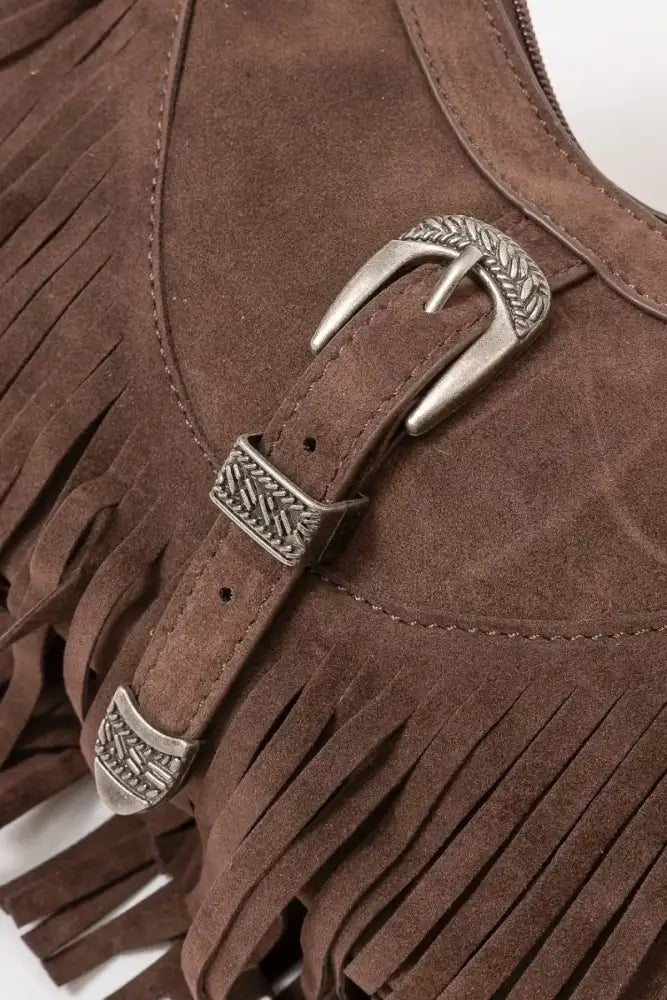Fame Faux Suede Cascade Fringe Shoulder Bag