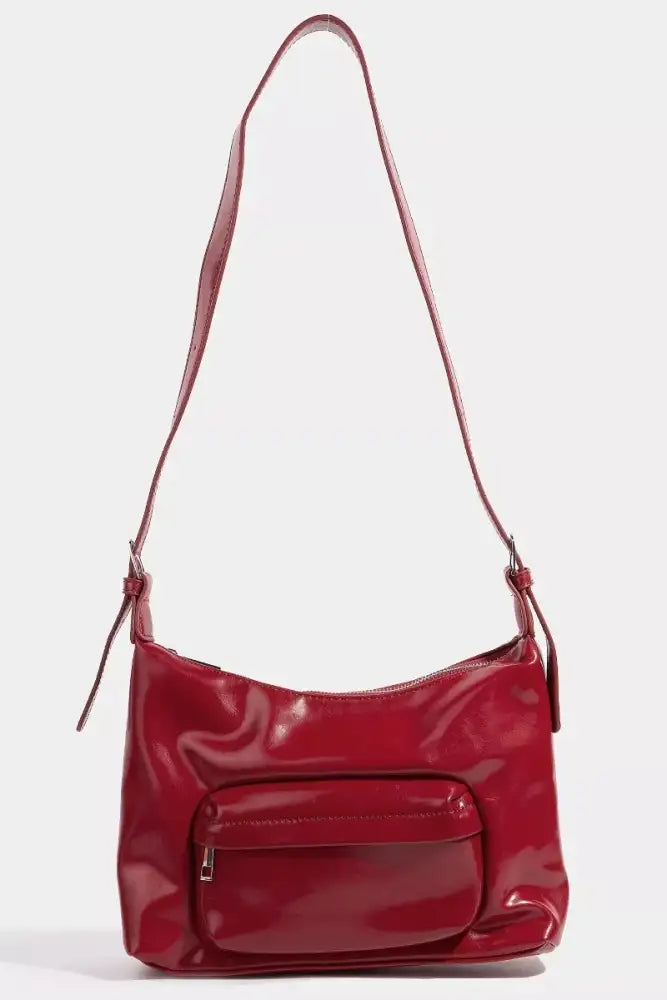 Fame Glossy Faux Leather Shoulder Bag