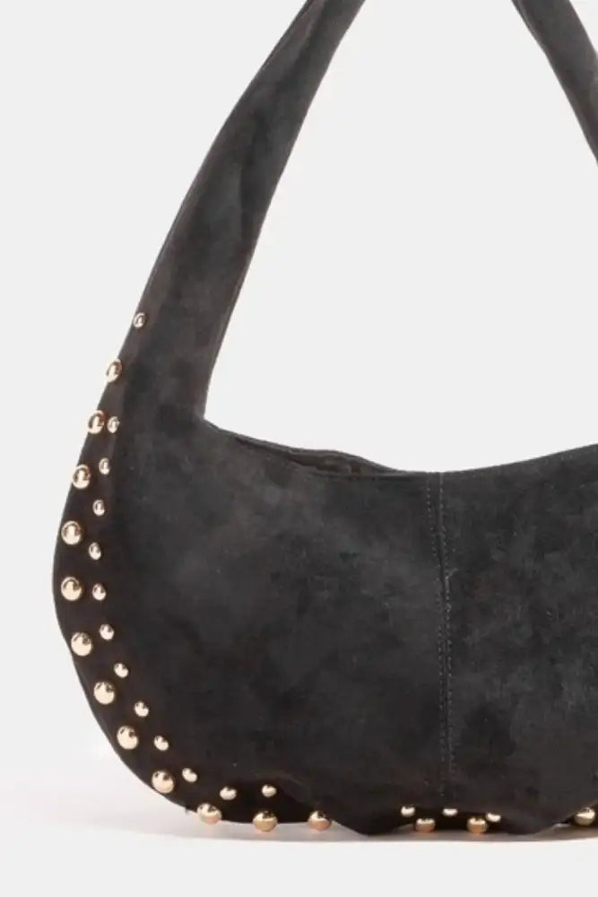 Fame Metallic Studded Faux Suede Hand Bag