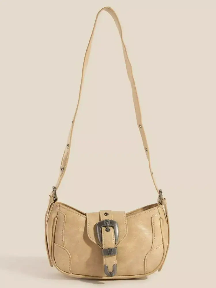 Fame Western Buckle Accent Multi Panel Shoulder Bag