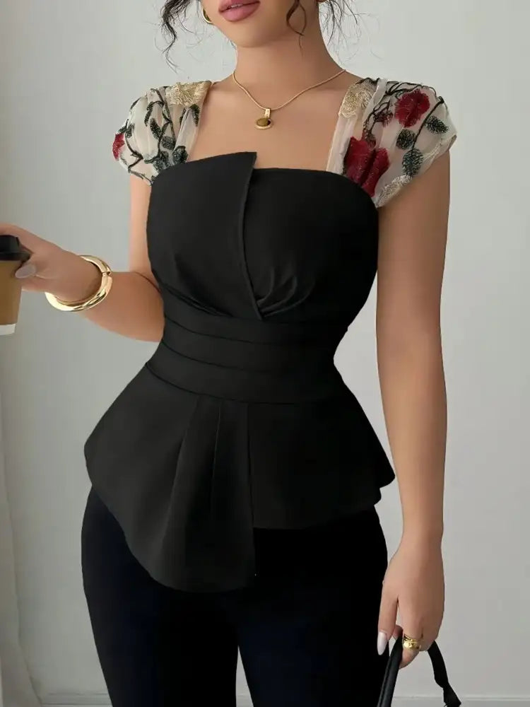 Floral Cap Sleeve Peplum Blouse