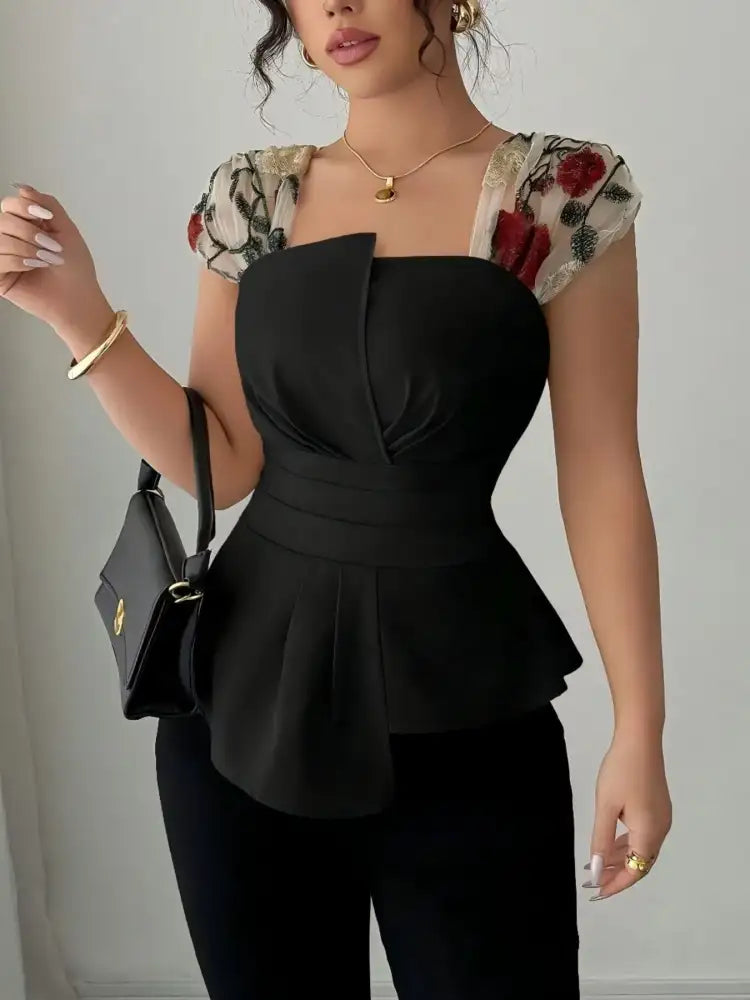 Floral Cap Sleeve Peplum Blouse