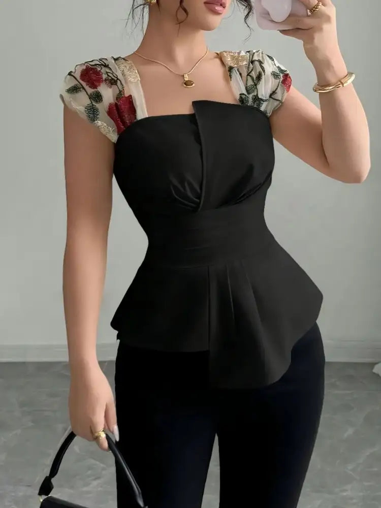 Floral Cap Sleeve Peplum Blouse