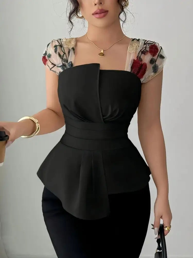 Floral Cap Sleeve Peplum Blouse