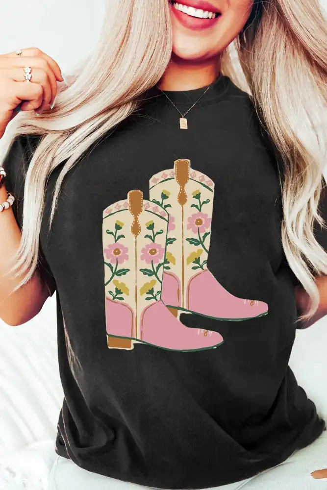Floral Cowgirl Boots Graphic T-Shirt