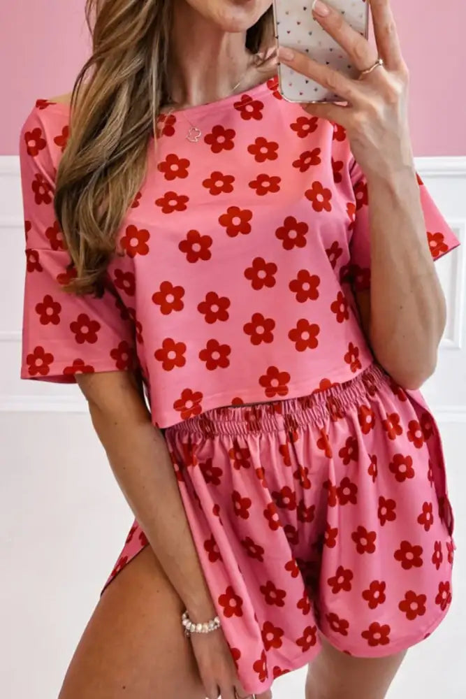 Floral Cropped Tee and Shorts Lounge Set