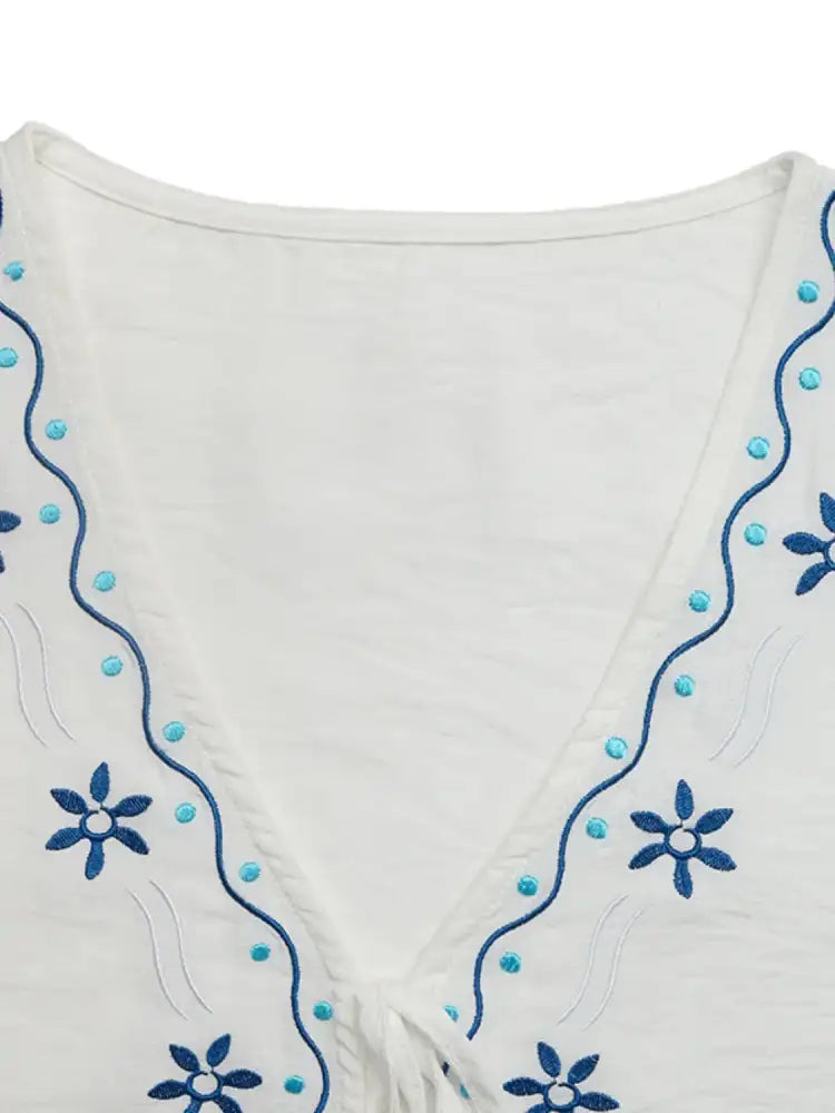 Floral Embroidered Vest and Shorts Set