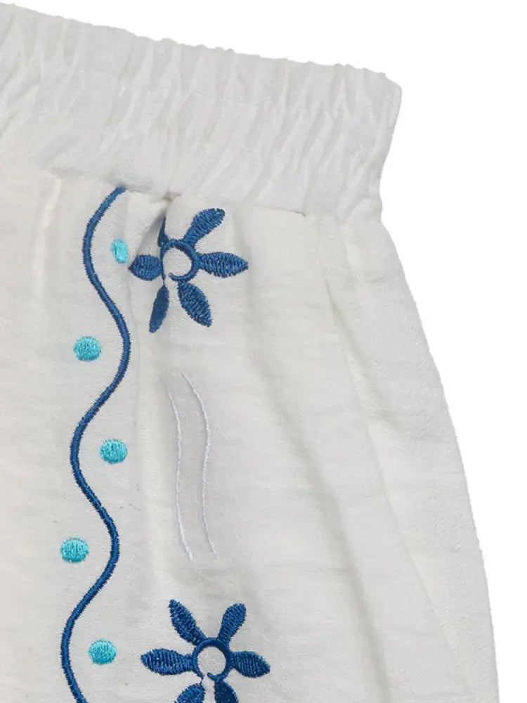 Floral Embroidered Vest and Shorts Set