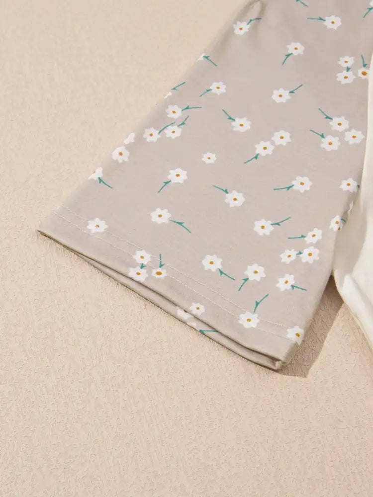 Floral Print Color Block Raglan Sleeve T Shirt