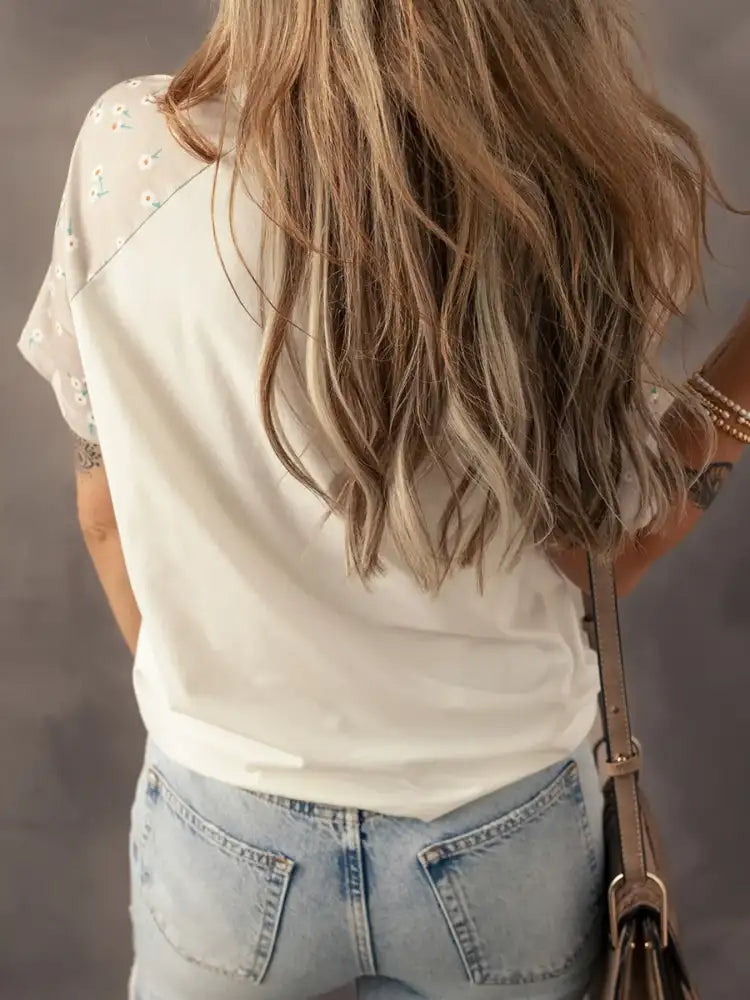 Floral Print Color Block Raglan Sleeve T Shirt