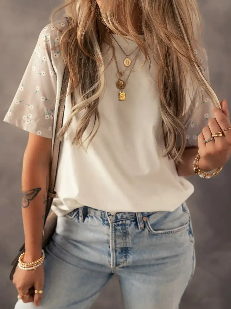 Floral Print Color Block Raglan Sleeve T Shirt