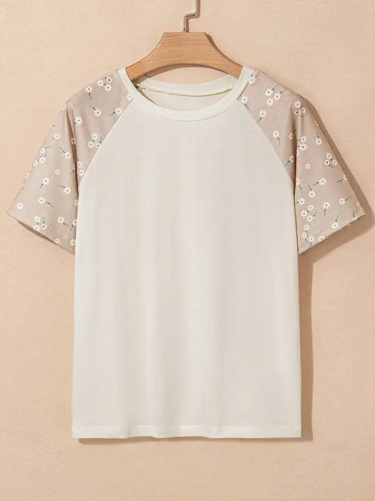 Floral Print Color Block Raglan Sleeve T Shirt