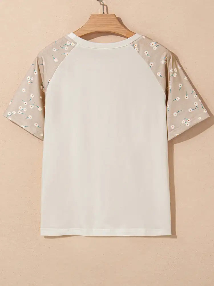 Floral Print Color Block Raglan Sleeve T Shirt