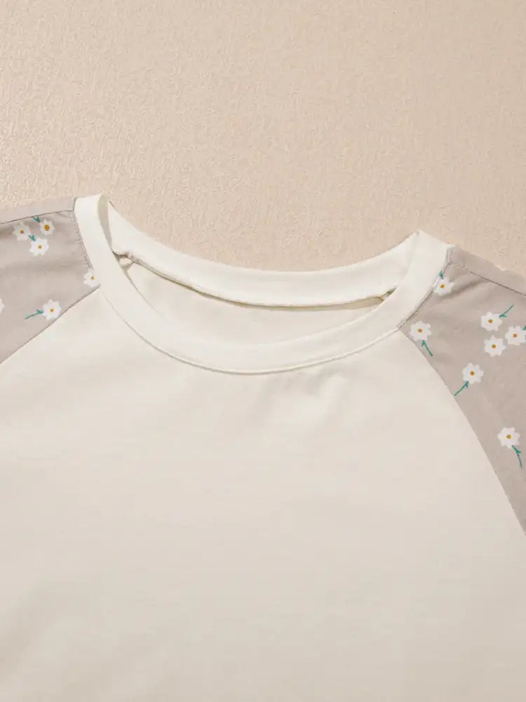Floral Print Color Block Raglan Sleeve T Shirt