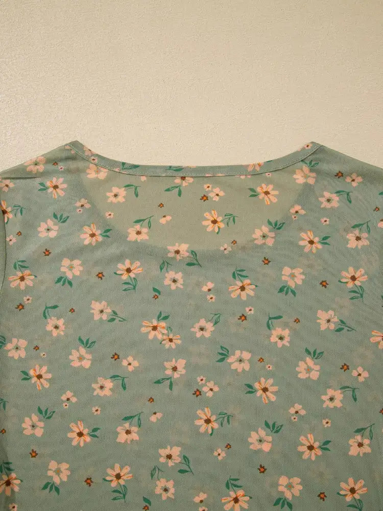 Floral Print Mesh Long Sleeve Top