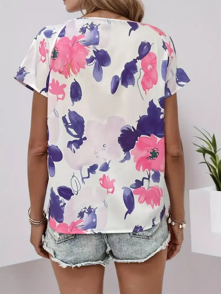 Floral Print Short Sleeve Blouse