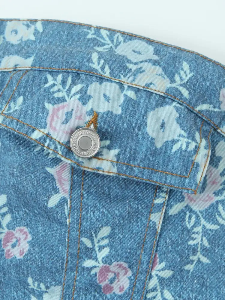 Floral Print Strapless Top and Skort Denim Set