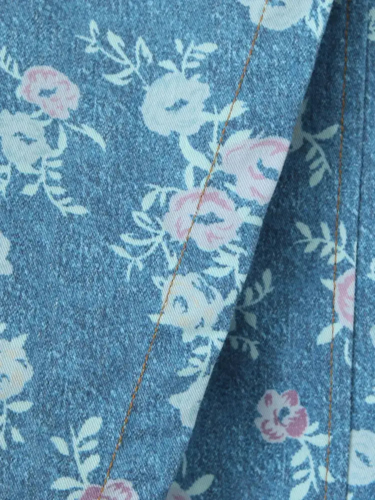 Floral Print Strapless Top and Skort Denim Set