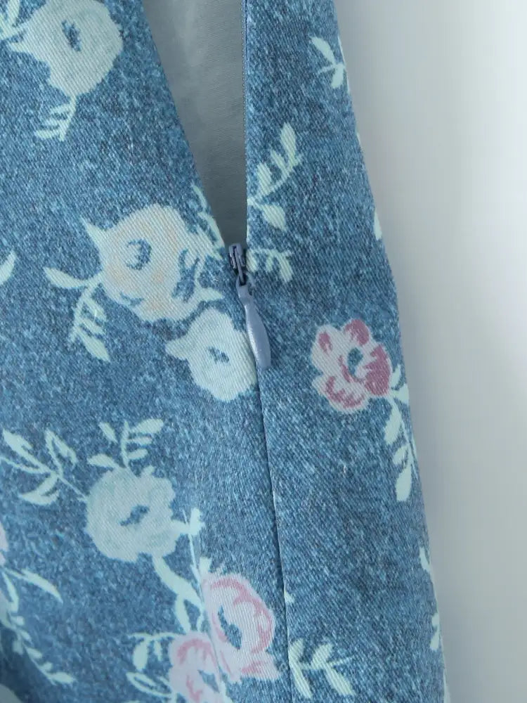 Floral Print Strapless Top and Skort Denim Set