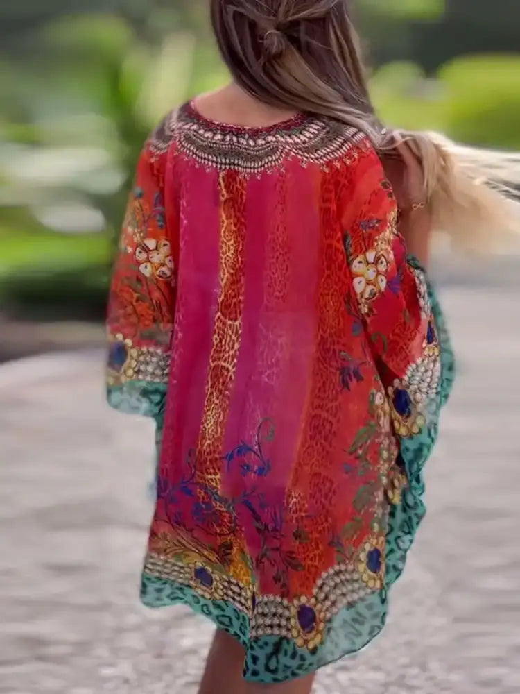 Floral Print V-Neck Cover Up