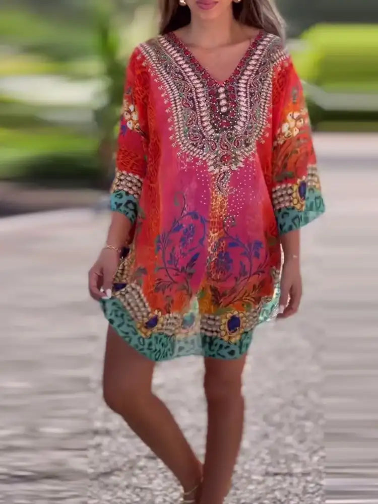 Floral Print V-Neck Cover Up