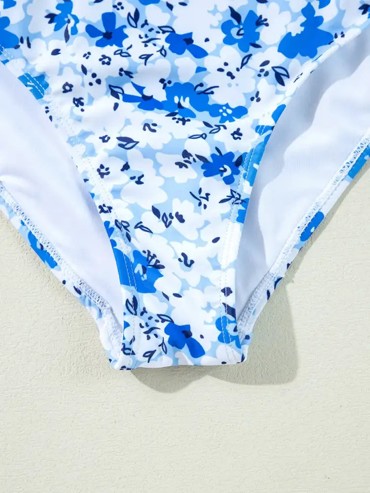 Floral Ruffled Strap Lace-up Hollow Out One Piece Swimsuit