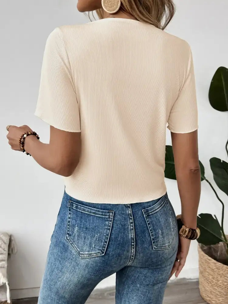 Flower Drawstring Ruched Front Top