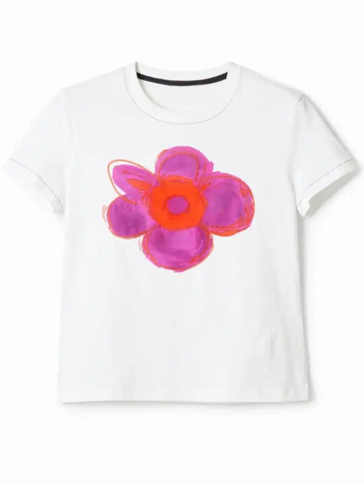 Flower Graphic Round Neck T-Shirt