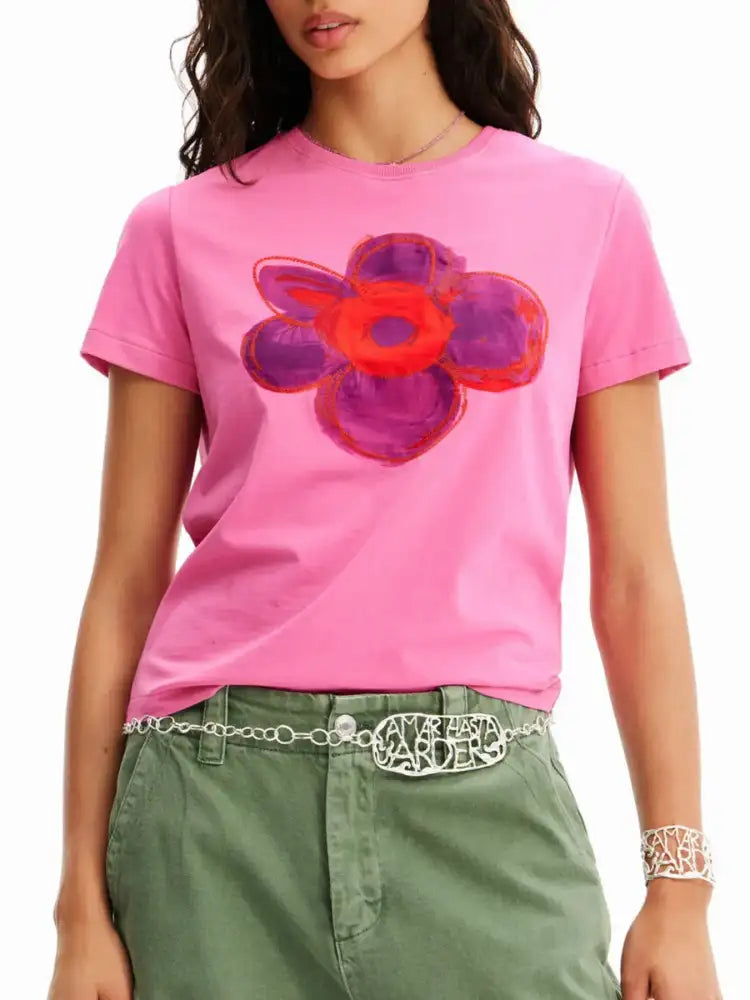 Flower Graphic Round Neck T-Shirt