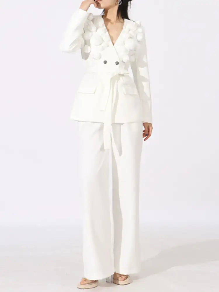 Flower Long Sleeve Blazer and Pants Set