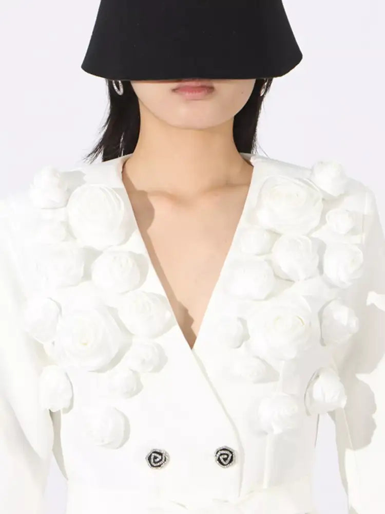 Flower Long Sleeve Blazer and Pants Set