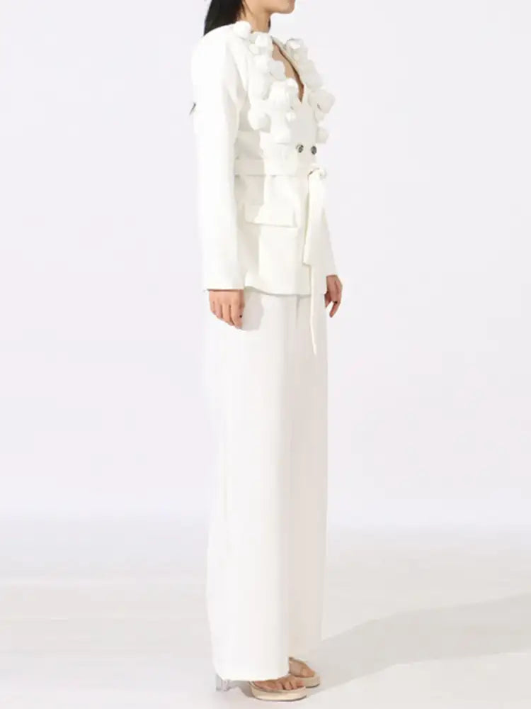 Flower Long Sleeve Blazer and Pants Set