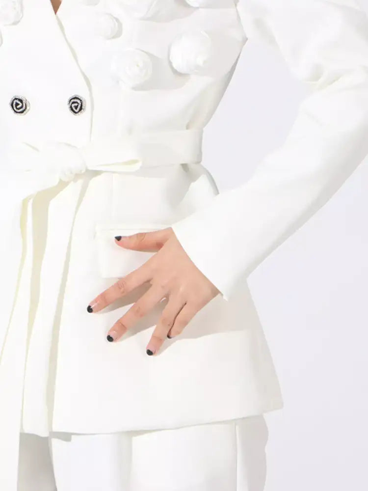 Flower Long Sleeve Blazer and Pants Set