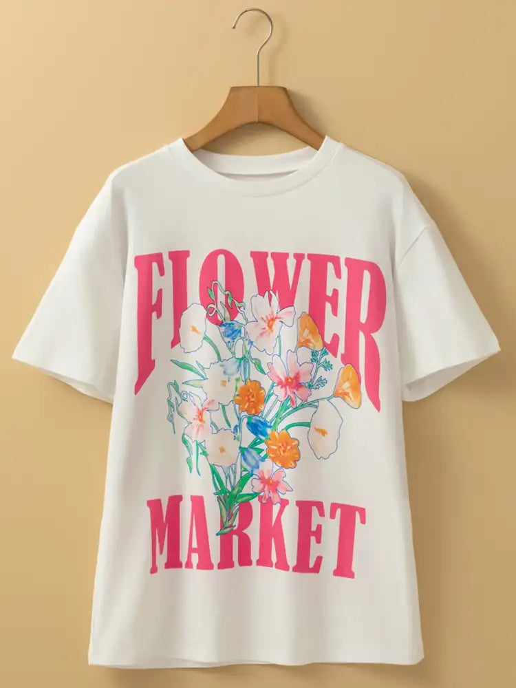 FLOWER MARKET Graphic Round Neck T Shirt