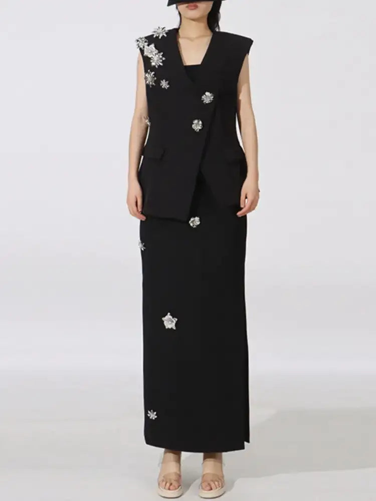 Flower Sleeveless Vest and Skirt Set