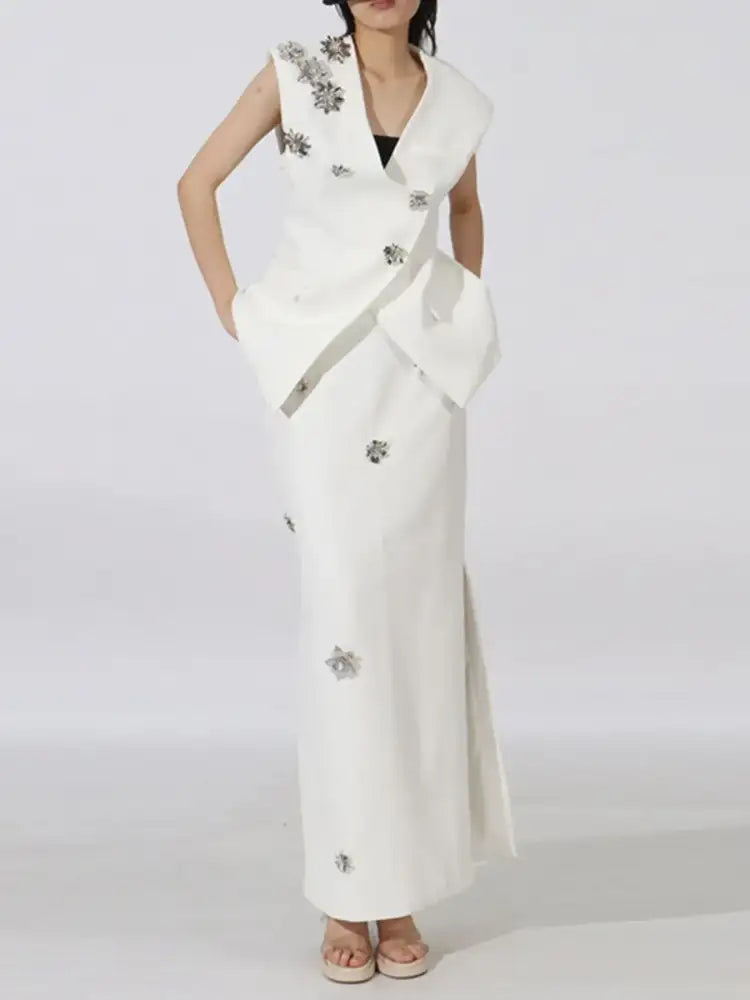 Flower Sleeveless Vest and Skirt Set