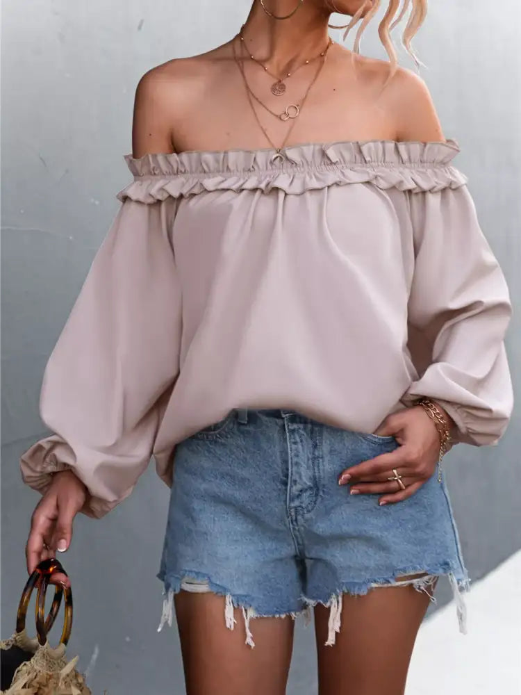 Frill Off-Shoulder Long Sleeve Blouse