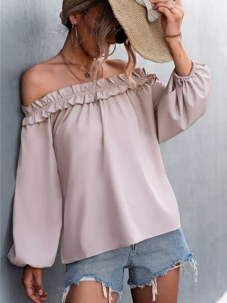 Frill Off-Shoulder Long Sleeve Blouse