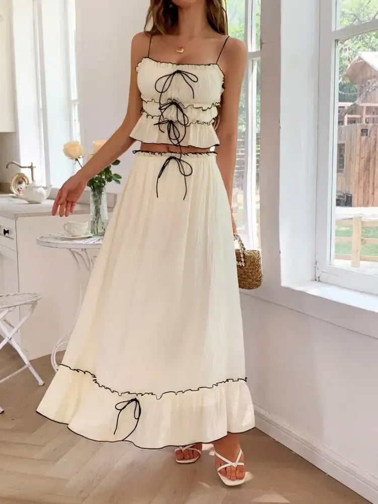 Frill Square Neck Cami and Skirt Set