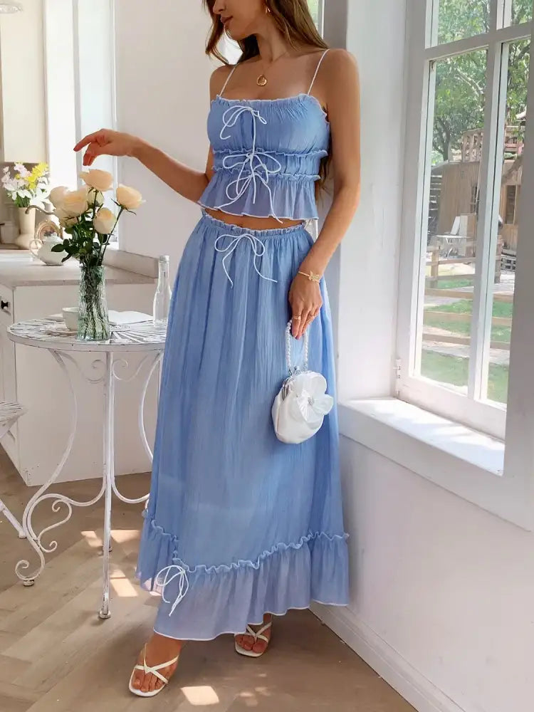 Frill Square Neck Cami and Skirt Set