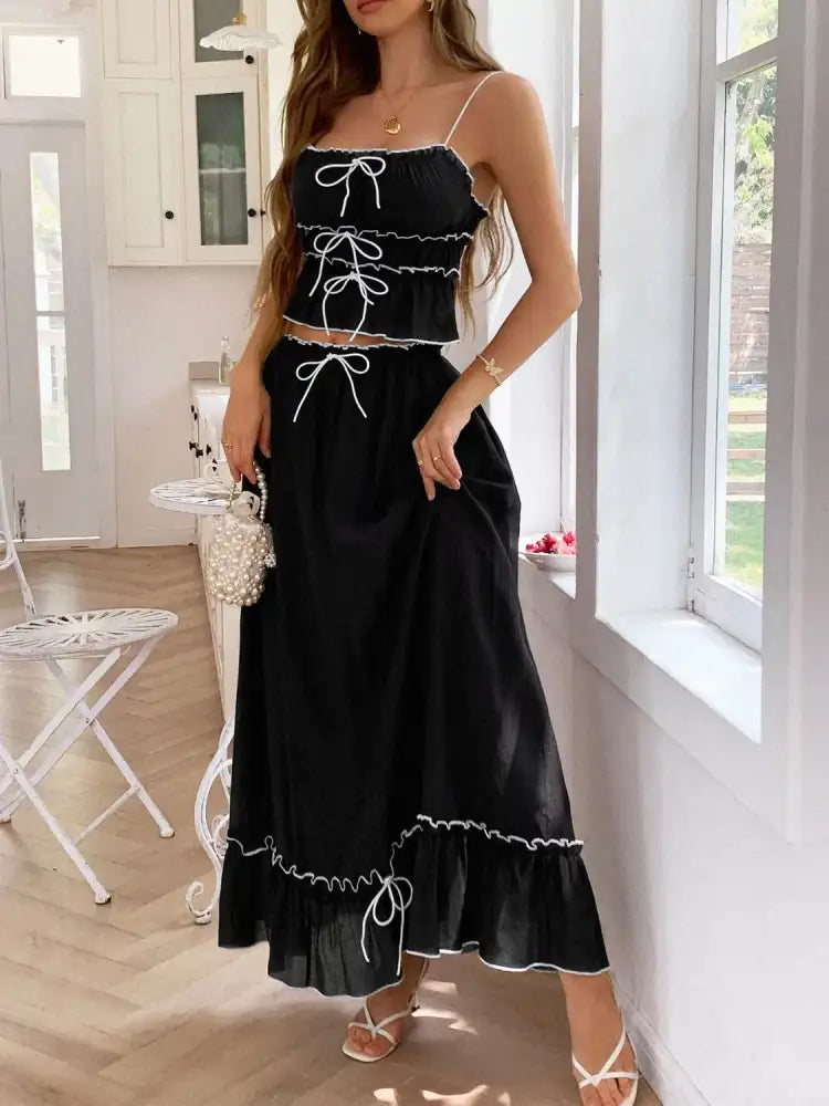 Frill Square Neck Cami and Skirt Set