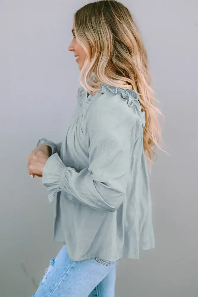 Frill Trim Flounce Sleeve Blouse