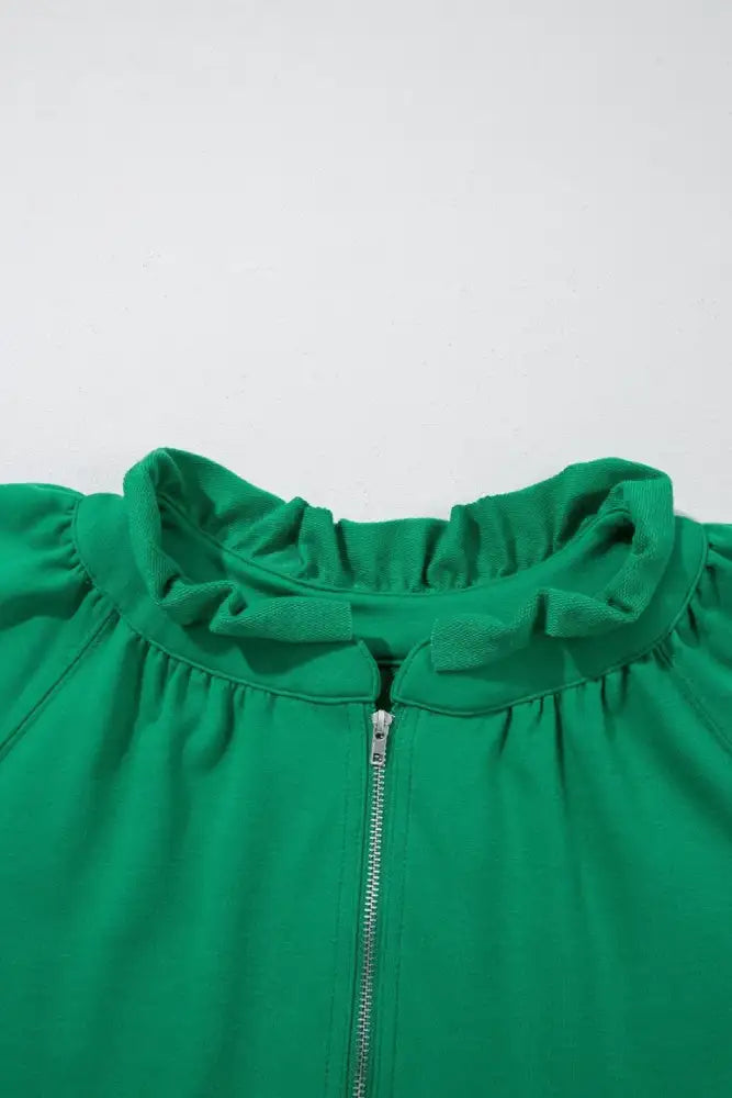 Frill Zip Front Puff Sleeve Top and Skort Set